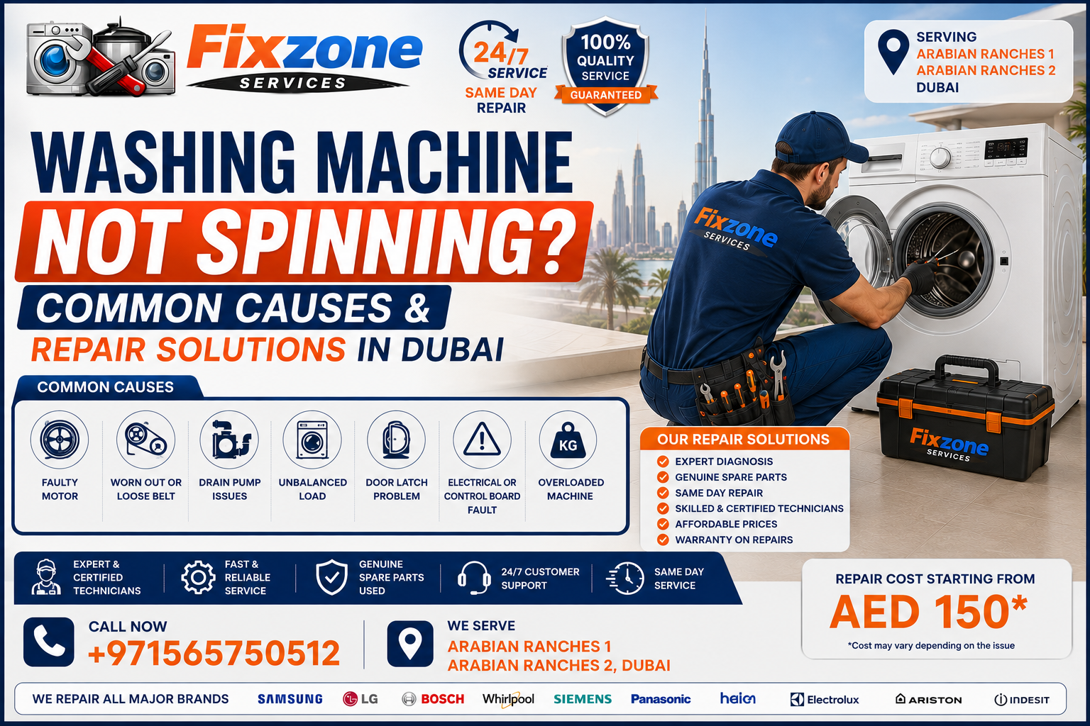 Washing Machine Not Spinning Common Causes & Repair Solutions in Dubai